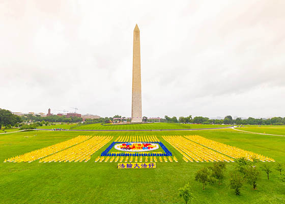 Image for article Thousands Form Falun Emblem at Washington Monument