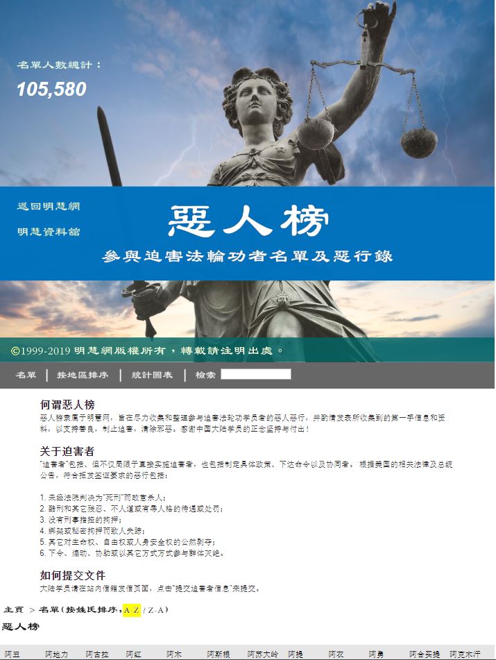 Image for article Minghui.org Debuts List of 105,580 Perpetrators of Persecution of Falun Gong