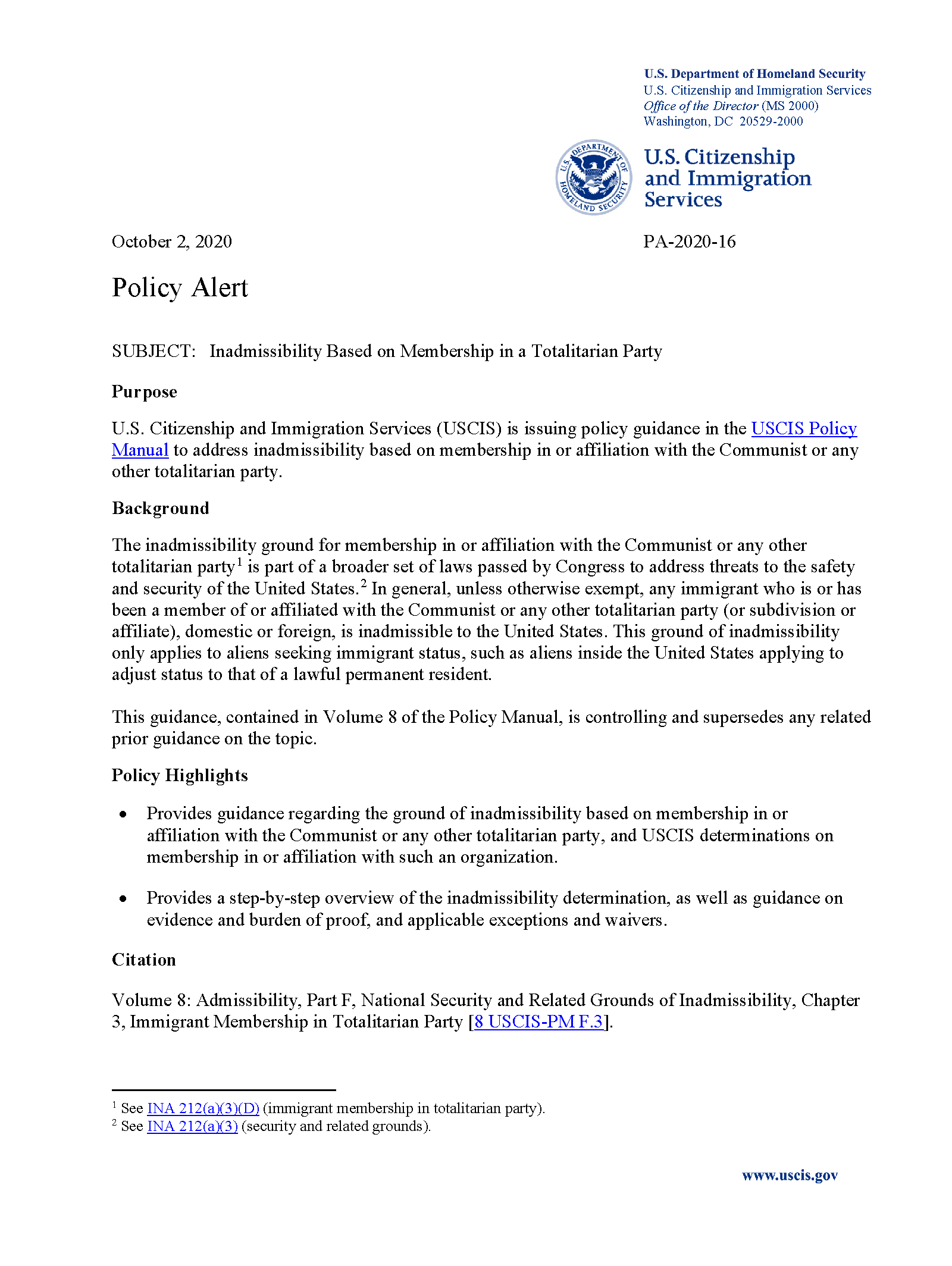 Image for article USCIS Issues Inadmissibility Policy Regarding Chinese Communist Party Members