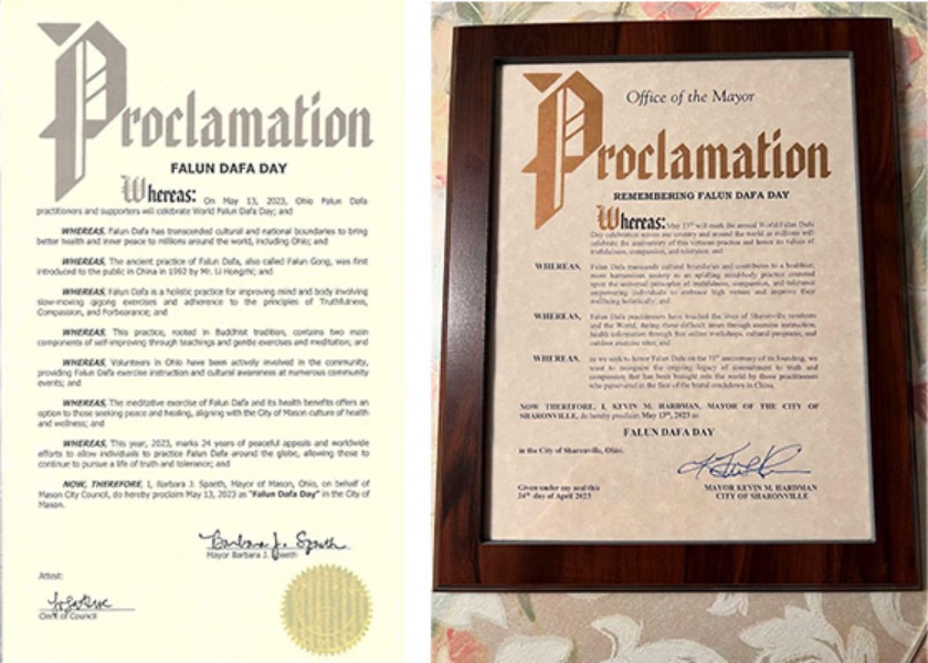 Image for article Ohio, US: Three Cities Issue Proclamations and Letter to Mark World Falun Dafa Day
