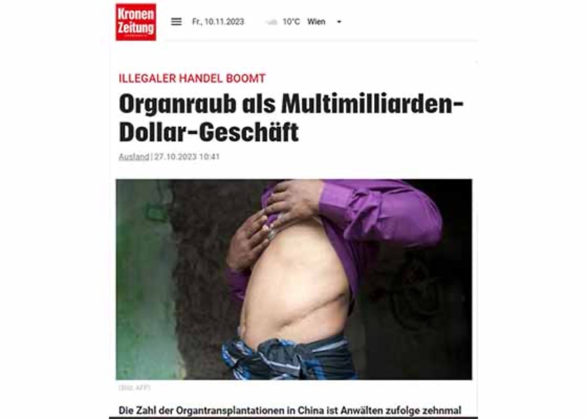 Image for article Austria: Media Report on Organ Harvesting: “Don’t Become the Chinese Communist Regime’s Accomplice”