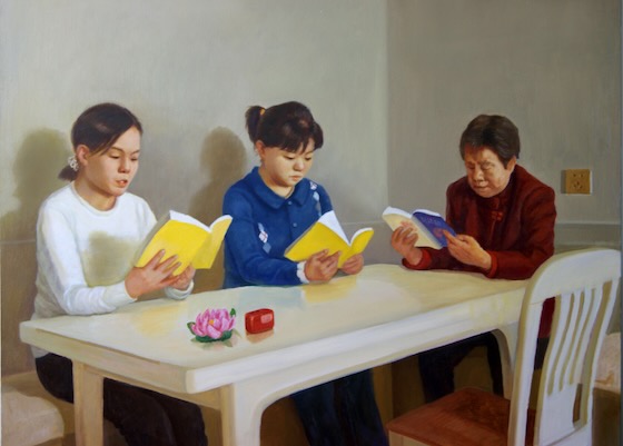 Image for article [Celebrating World Falun Dafa Day] Oil Painting: All Three Generations of a Family Practice Falun Dafa